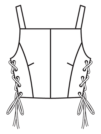 Технический рисунок топа облегающего кроя со шнуровкой