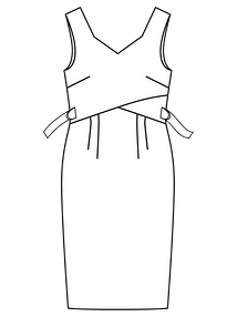 Технический рисунок платья-футляр с необычным лифом