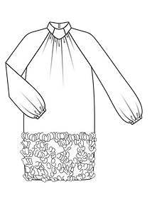 Технический рисунок платья слегка зауженного кроя из шифона