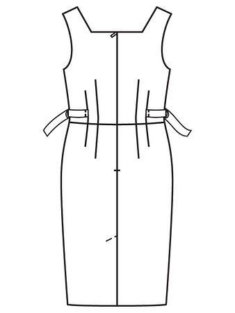 Технический рисунок платья-футляр с необычным лифом спинка