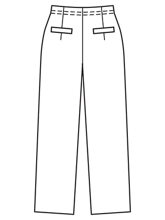 Технический рисунок прямых брюк с отрезными деталями вид сзади