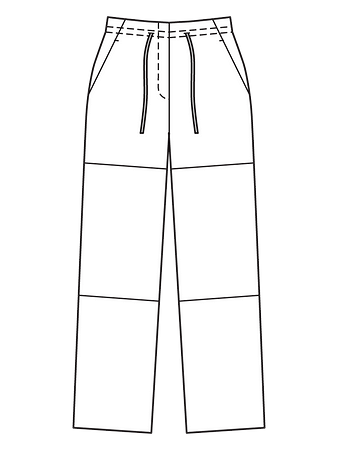 Технический рисунок прямых брюк с отрезными деталями