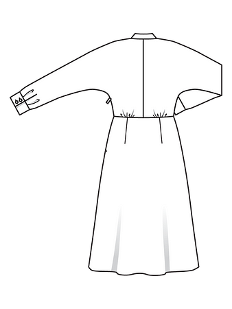 Технический рисунок платья  с цельнокроеными рукавами спинка