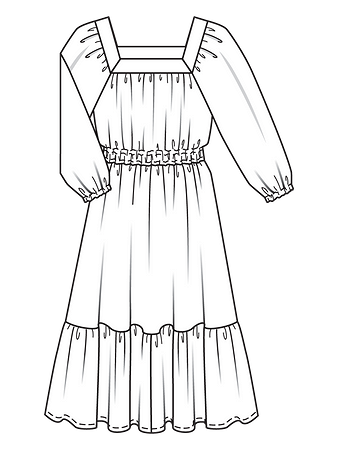 Технический рисунок платья с оборками в стиле хиппи