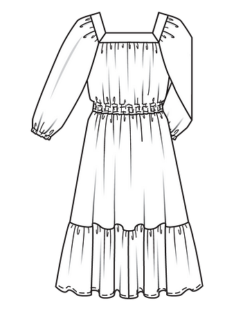 Технический рисунок платья с оборками в стиле хиппи спинка