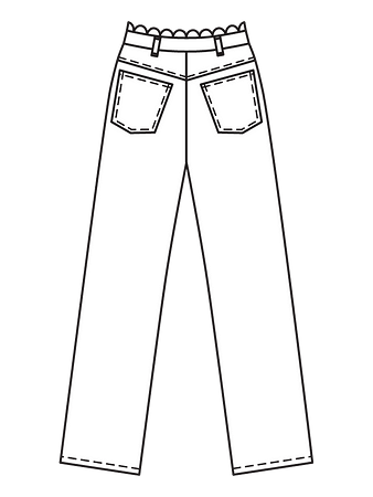 Технический рисунок джинсов прямого кроя вид сзади