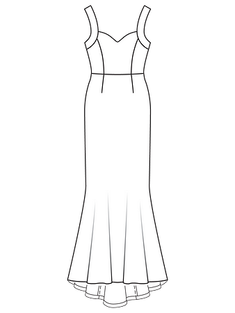 Технический рисунок свадебного платья силуэта «русалка»
