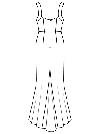 Технический рисунок свадебного платья силуэта «русалка» спинка