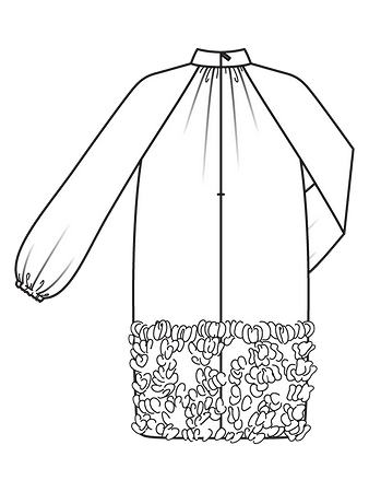 Технический рисунок платья слегка зауженного кроя из шифона спинка