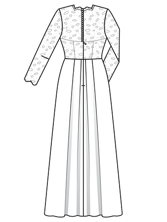 Технический рисунок свадебного платья с пышной юбкой спинка
