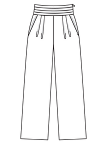 Технический рисунок брюк с широким поясом камербанд