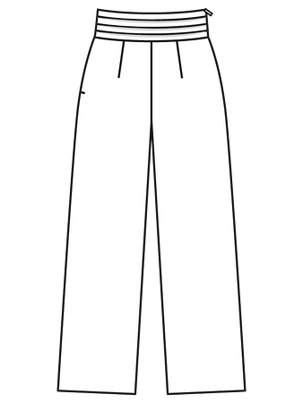 Технический рисунок брюк с широким поясом камербанд вид сзади