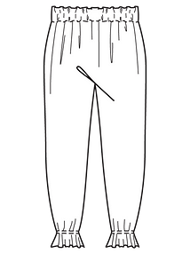 Технический рисунок простых брюк с оборками