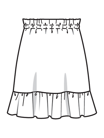 Технический рисунок простой юбки с оборкой вид сзади