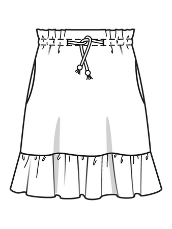 Технический рисунок простой юбки с оборкой