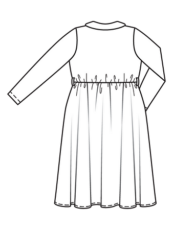 Технический рисунок длинного платья рубашечного кроя спинка
