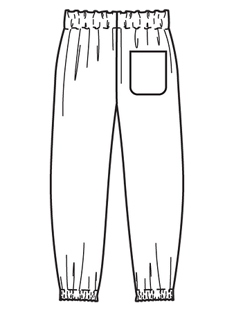 Технический рисунок простых брюк  на эластичном поясе вид сзади