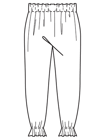 Технический рисунок простых брюк с оборками