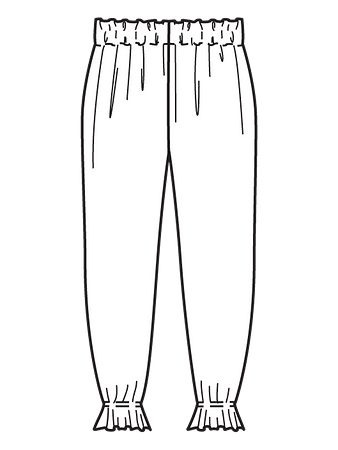 Технический рисунок простых брюк с оборками вид сзади