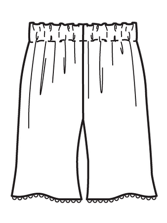Технический рисунок удлинённых шорт простого кроя вид сзади