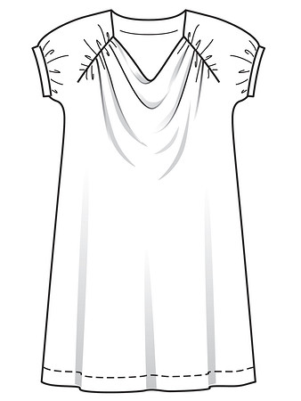 Технический рисунок платья с драпирующимся вырезом