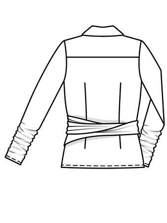 Технический рисунок блузки с удлиненными рукавами вид сзади