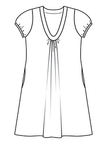 Технический рисунок платья расклешенного силуэта с V-вырезом