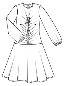 Технический рисунок трикотажного платья слегка расклешенного силуэта