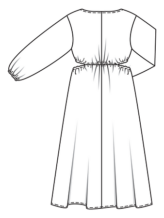 Технический рисунок платья с вырезами и драпировкой на талии спинка