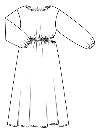Технический рисунок платья с вырезами и драпировкой на талии