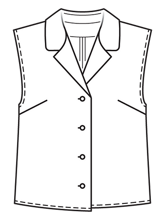 Технический рисунок блузки с удлинённой линией плеч