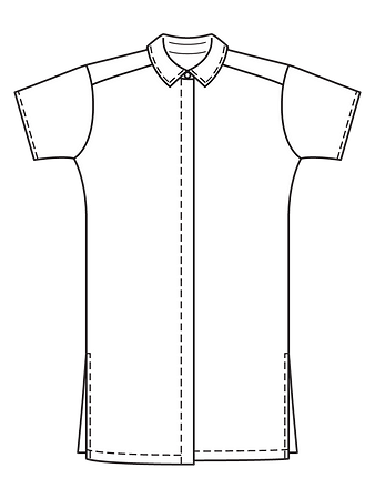 Технический рисунок свободного платья рубашечного кроя