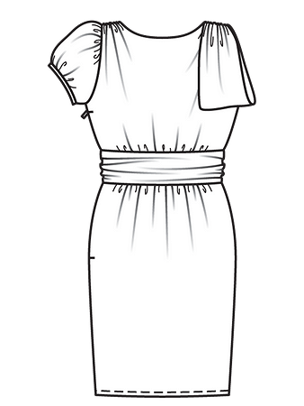 Технический рисунок платья асимметричного кроя спинка