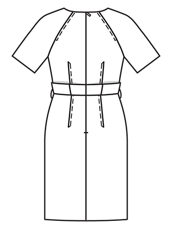 Технический рисунок платья-футляр с эффектными деталями спинка