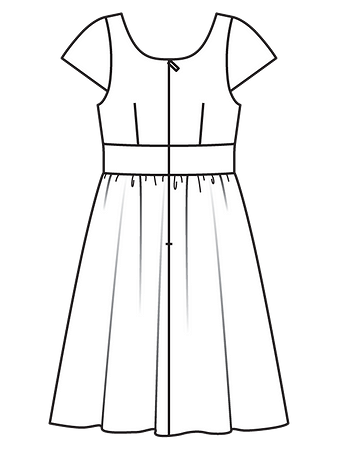 Технический рисунок платья с фигурным втачным поясом спинка