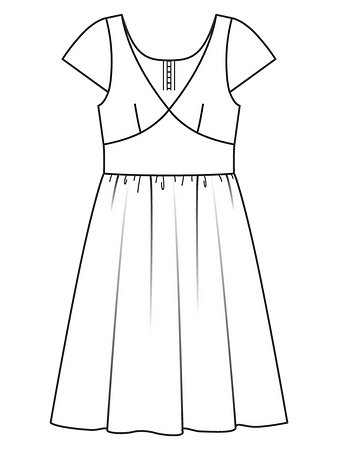 Технический рисунок платья с фигурным втачным поясом