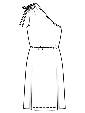 Технический рисунок платья на одно плечо спинка