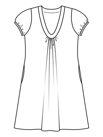 Технический рисунок платья расклешенного силуэта с V-вырезом