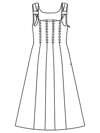 Технический рисунок платья-сарафана  с декоративными бретелями