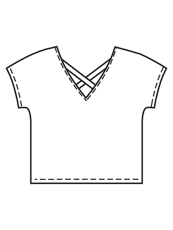 Технический рисунок блузки с V-вырезом на спинке вид сзади