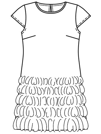 Технический рисунок платья А-силуэта с мини-рукавами