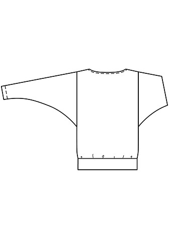 Технический рисунок пуловера с рукавами «летучая мышь» вид сзади