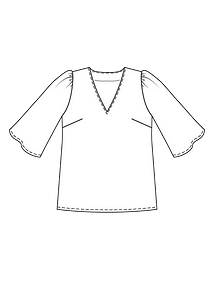 Технический рисунок блузки с расклешенными рукавами