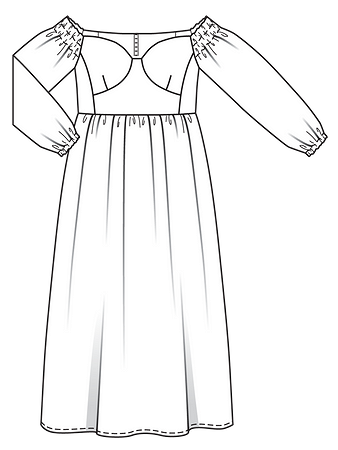 Технический рисунок вечернего платья с открытым декольте