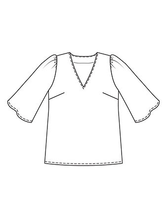 Технический рисунок блузки с расклешенными рукавами