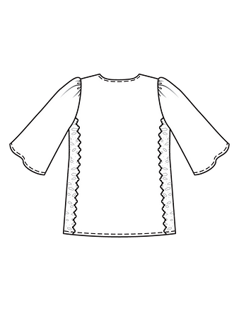Технический рисунок блузки с декоративными элементами из кружева спинка