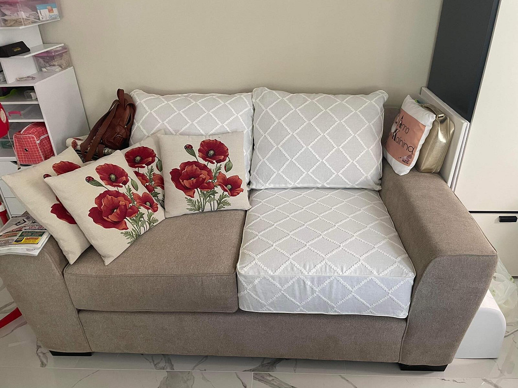 Чехол и подушки на диван из фактурного льна от Fern13