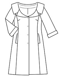 Технический рисунок пальто с рукавами-раструбами длиной ¾
