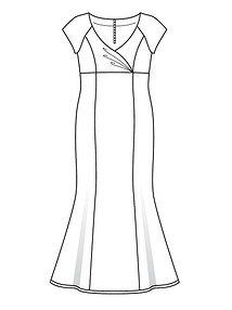 Технический рисунок платья силуэта «русалка» с драпировкой на груди