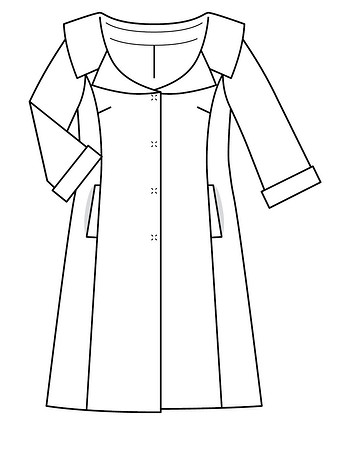 Технический рисунок пальто с рукавами-раструбами длиной ¾